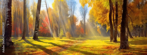 Sunny glade in the autumn park