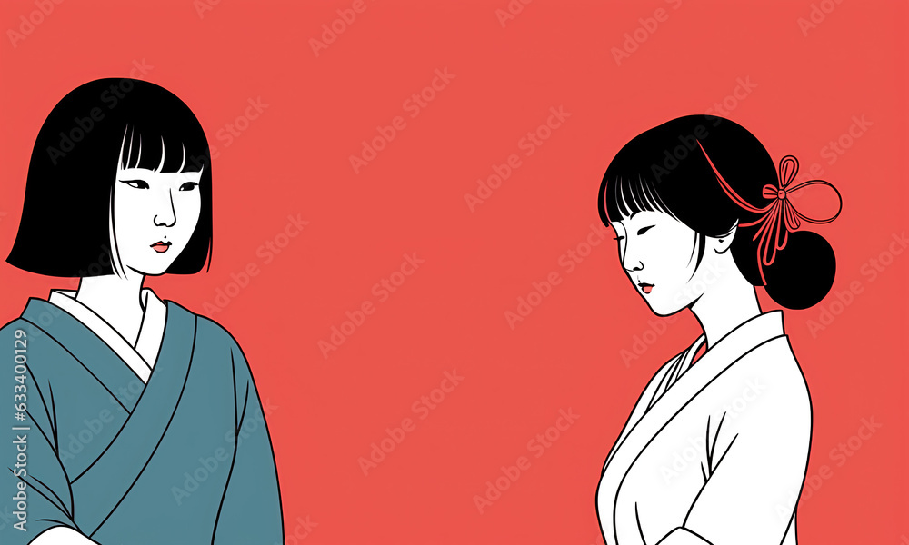 Fototapeta premium The Encounter: A Minimalist Illustration of Two People Facing Each Other