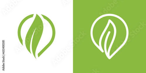 map pin logo design combined with leaves and made in modern style