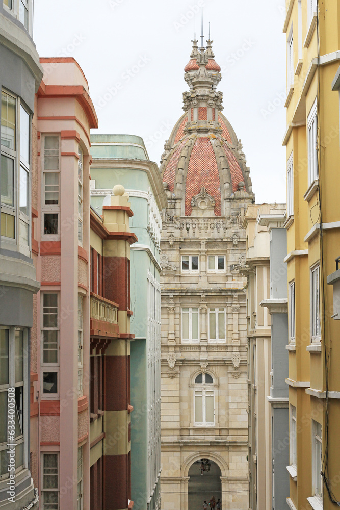 Fototapeta premium Colourful street in A Coruña, Galicia