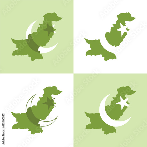 Pakistan Map with moon and star vector illustration photo