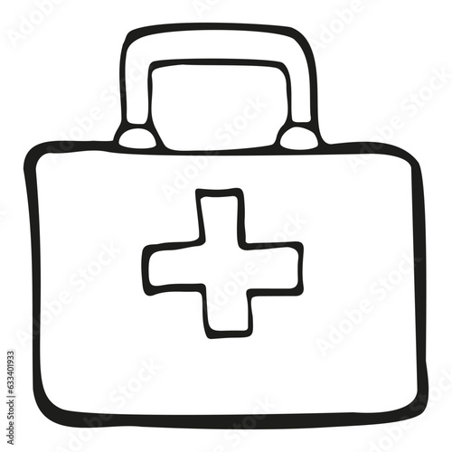 First aid kit drawing vector doodle illustration, ambulance, emergency medicine