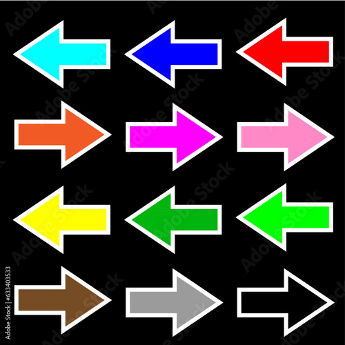 Set illustration of colorful arrows with white edges.