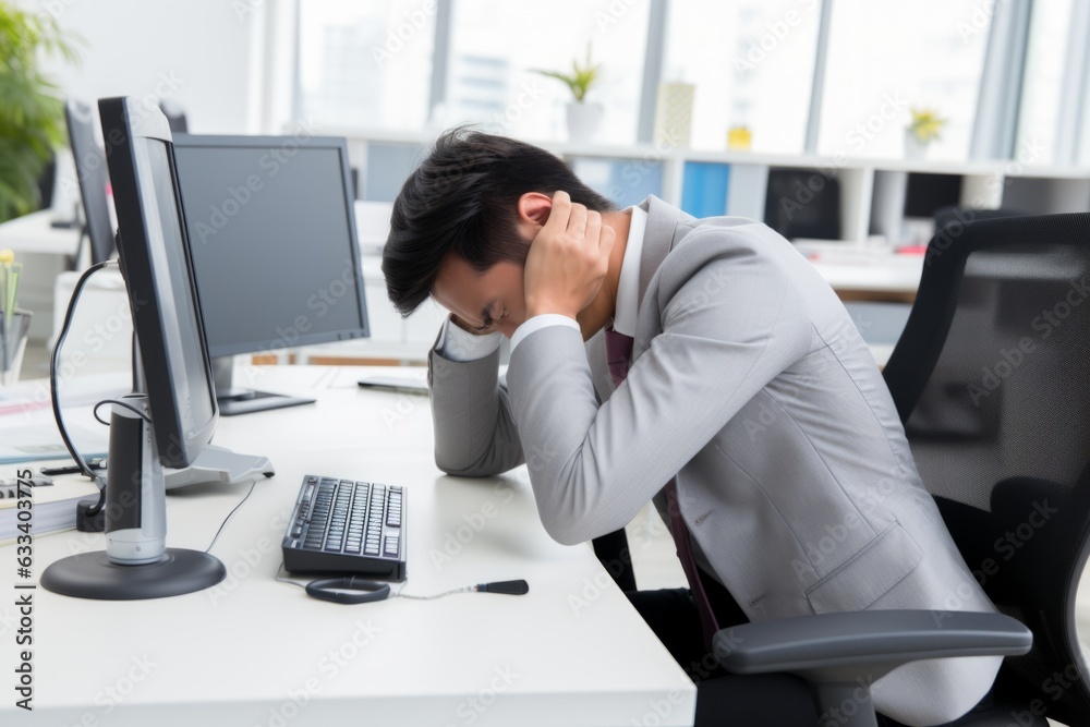 Sleepy tired sleeping person european man office employee businessman