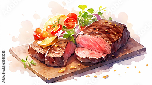 Obraz na płótnie Hand-painted cartoon beautiful gourmet steak watercolor illustration
w salonie