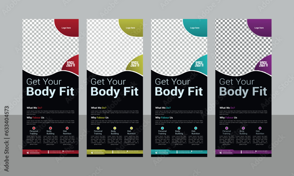 fitness gym business roll up banner or standee banner design template vector file 