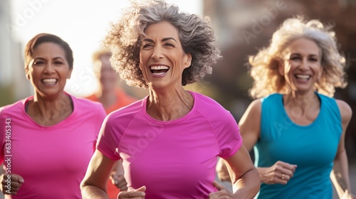 Group of happy senior women running together outdoor, jogging, fitness outdoor,  healthy, elderly, friendship, diversity © bedaniel