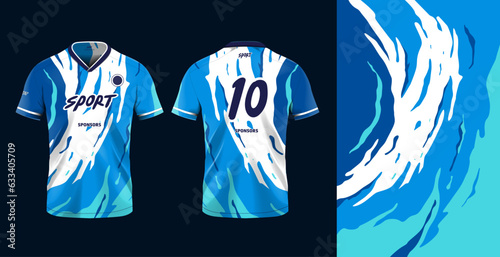 Tshirt mockup sport jersey template design for football soccer, racing, gaming, sports jersey abstract design blue color