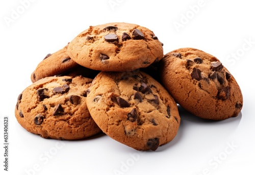 Chocolate chip cookies isolated on white background