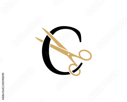 Letter C with Scissor Logo Vector 002
