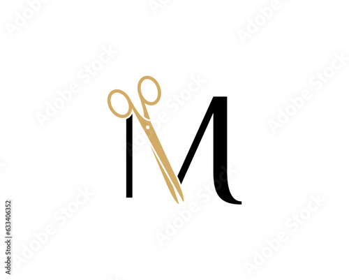 Letter M with Scissor Logo Vector 002