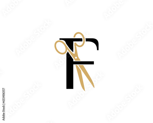 Letter F with Scissor Logo Vector 002