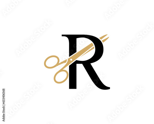 Letter R with Scissor Logo Vector 002