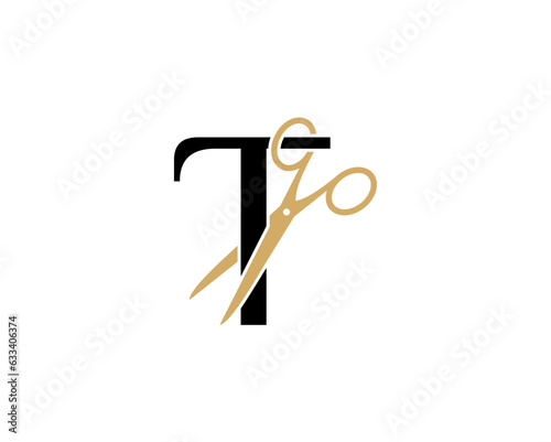Letter T with Scissor Logo Vector 002