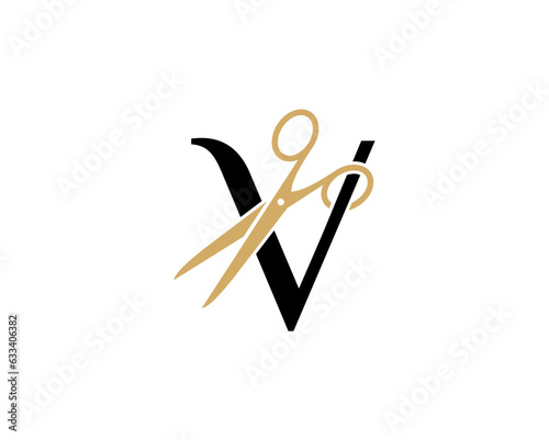 Letter V with Scissor Logo Vector 002
