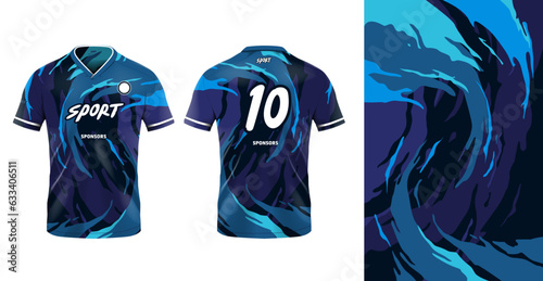 Tshirt mockup sport jersey template design for football soccer, racing, gaming, sports jersey abstract design blue color