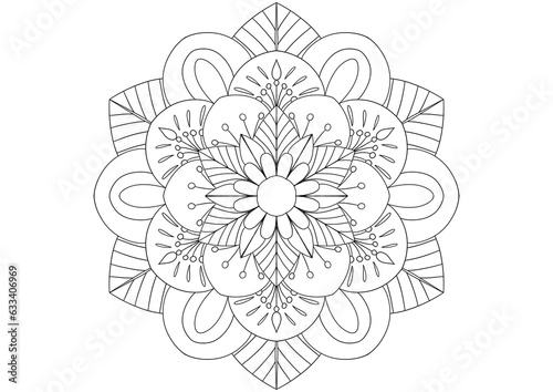 Mandala drawing on a white background, Mandala Hand drawn illustration, design or decor for yoga and meditation, Mandala print for adult coloring book.