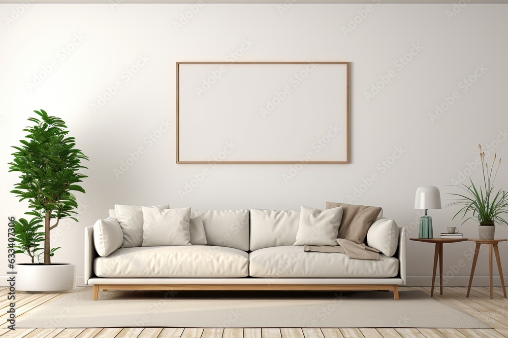 Mockup Of modern interior background in a living room with a contemporary style. Use a render and illustration technique to showcase a mockup poster frame. Mockup Of modern interior background in a living room with a contemporary style. Use a render and illustration technique to showcase a mockup poster frame.