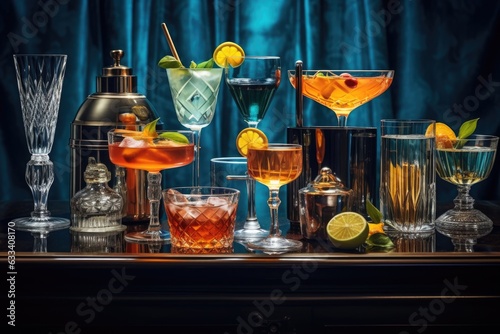 variety of cocktail glasses with different styled drinks