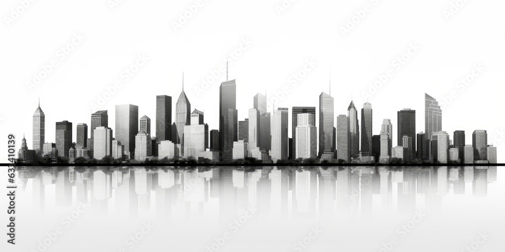 A black and white city skyline