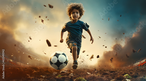 Stride of Passion: Boy Immersed in Soccer Play