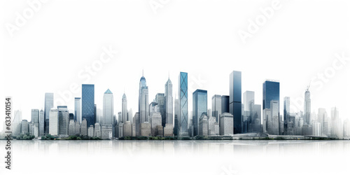 A city skyline with towering skyscrapers