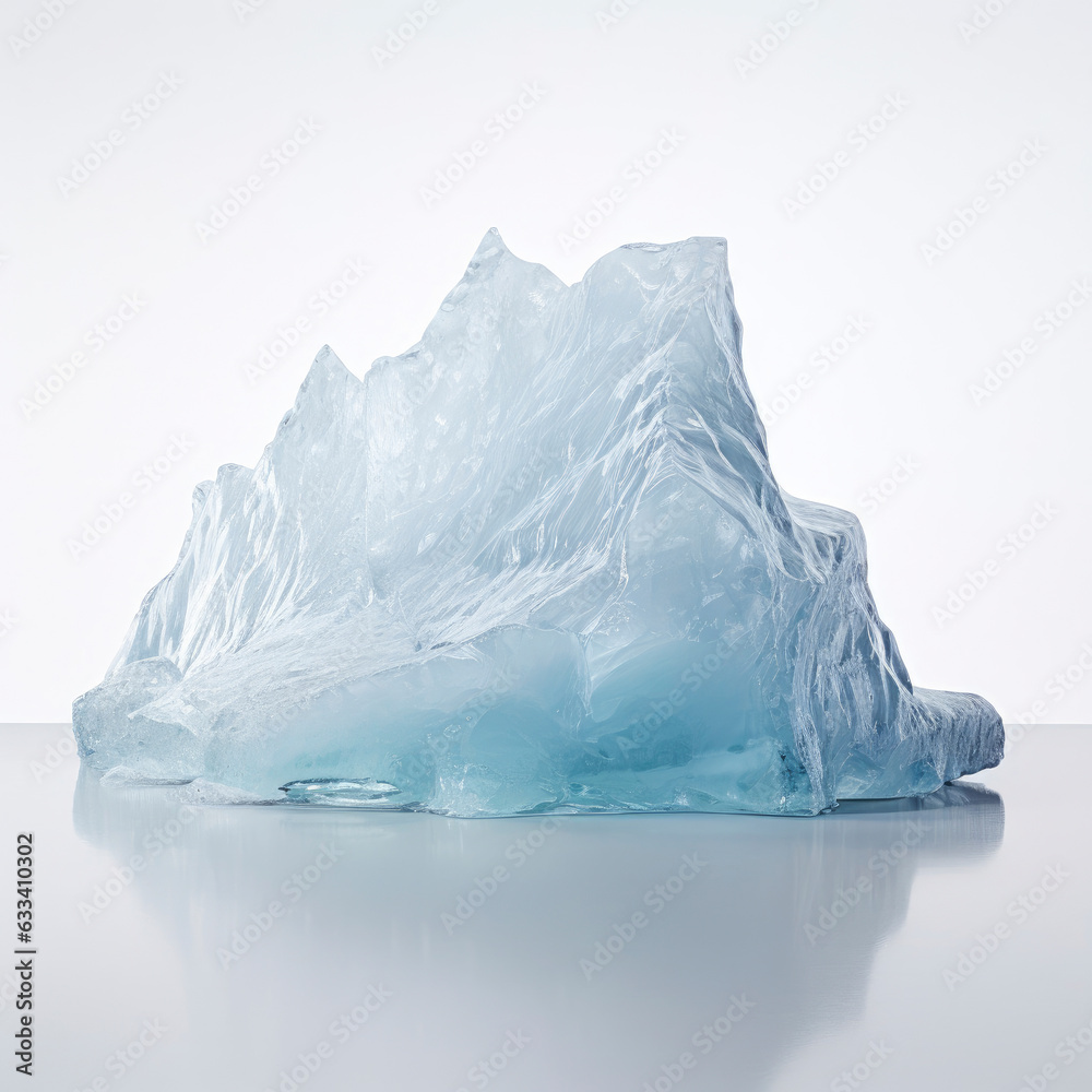A massive iceberg floating in a serene body of water