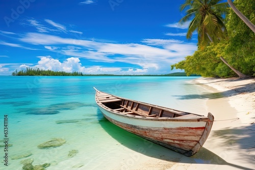 Canoe on the tropical sandy beach.