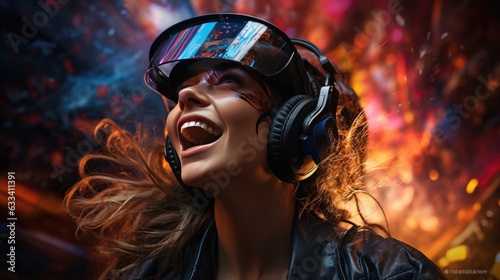 woman listening to music with headphones 