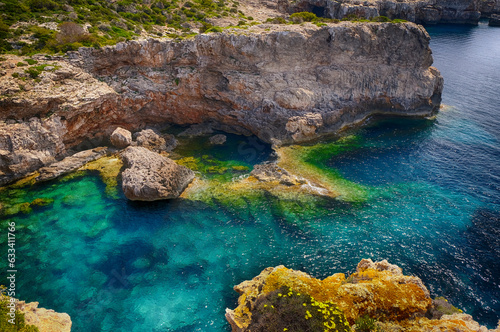 view of the bay from above of the mediterranean sea of the island of menorca