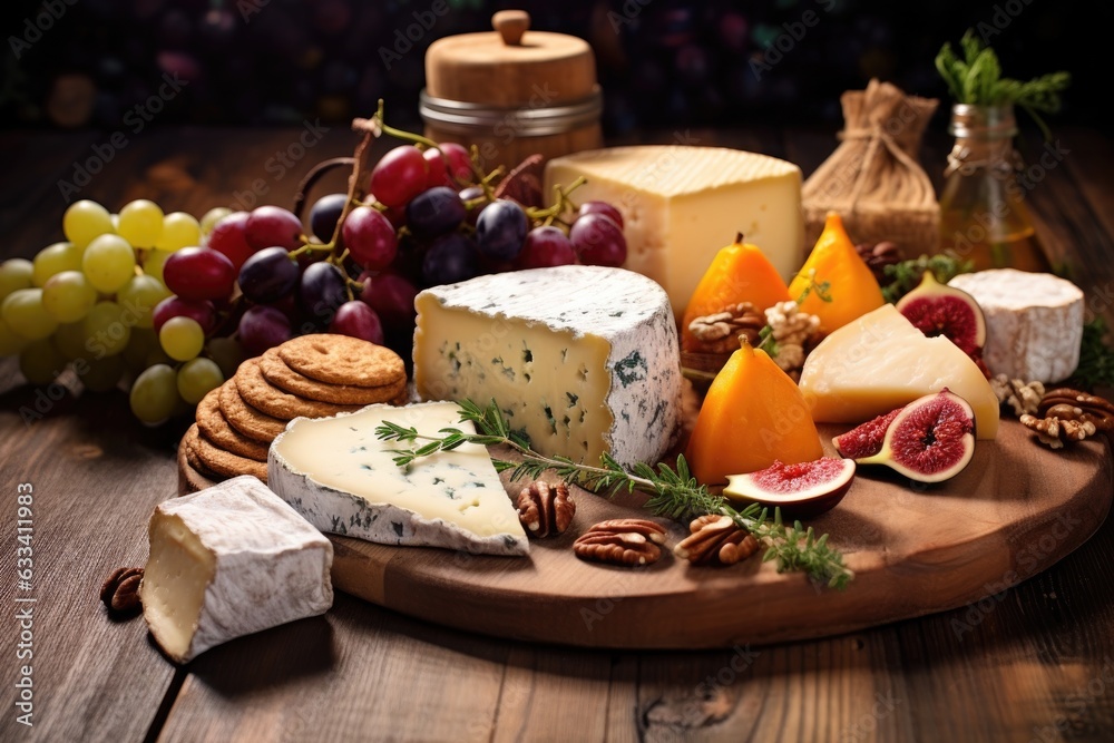 assorted cheeses on rustic wooden board assorted cheeses on rustic wooden board