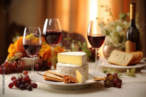 cheese and wine pairing on elegant table setting