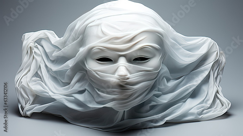 This AI-generated illustration showcases a facial sheet mask on a white background, made from protein-rich silky fabric. The smooth and luxurious texture of the mask emphasizes skincare