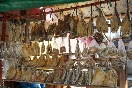 Salted fish, such as kippered herring or dried and salted cod, is fish cured with dry salt and thus preserved for later eating. Drying or salting, either with dry salt or with brine.