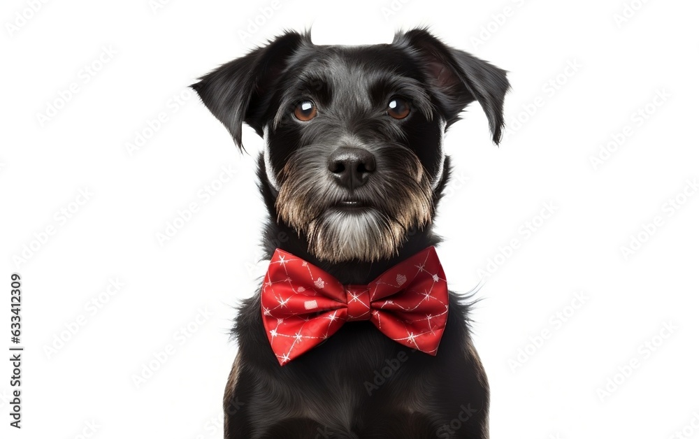Dog wearing a bow tie on white Background. AI