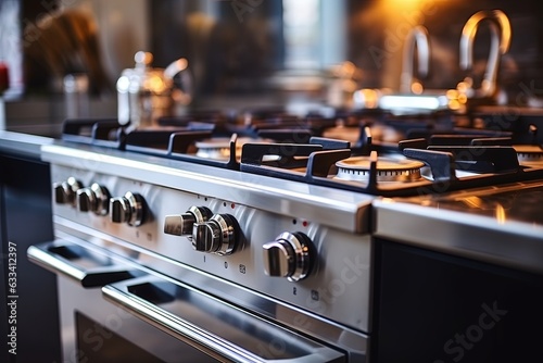 Gas stove in the kitchen. Generative AI.