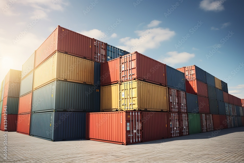 Cargo containers in port. Generative AI. Cargo containers in port. Generative AI.