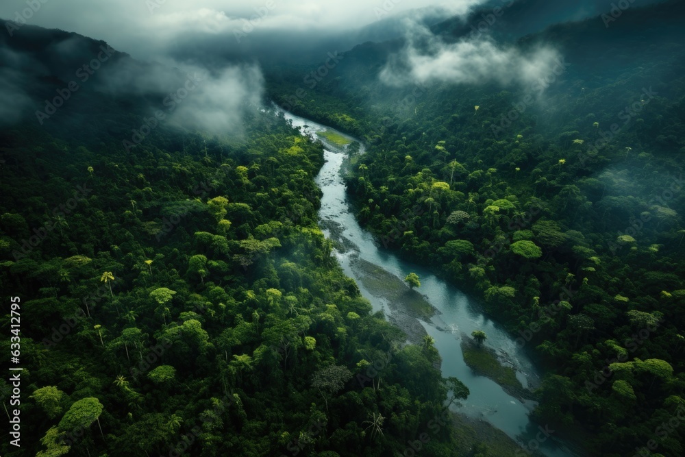 aerial view of pristine rainforest landscape