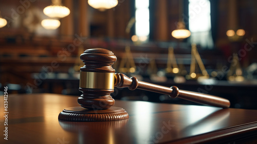 law concept, gavel and judge on wooden background in the courtroom