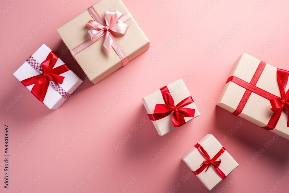 Red gift box with ribbon. Generative AI.