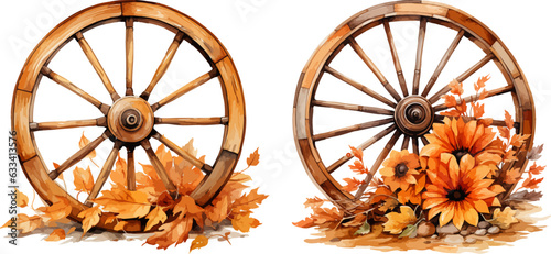 Autumn Wagon wheel clipart, isolated vector illustration.
