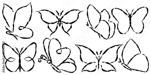 Butterfly design elements in scribble style, butterfly vectors