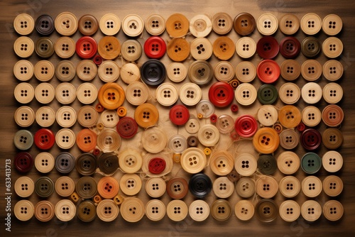 thread spools and buttons arranged in a creative pattern
