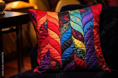 quilted cushion with vibrant patterns and colors