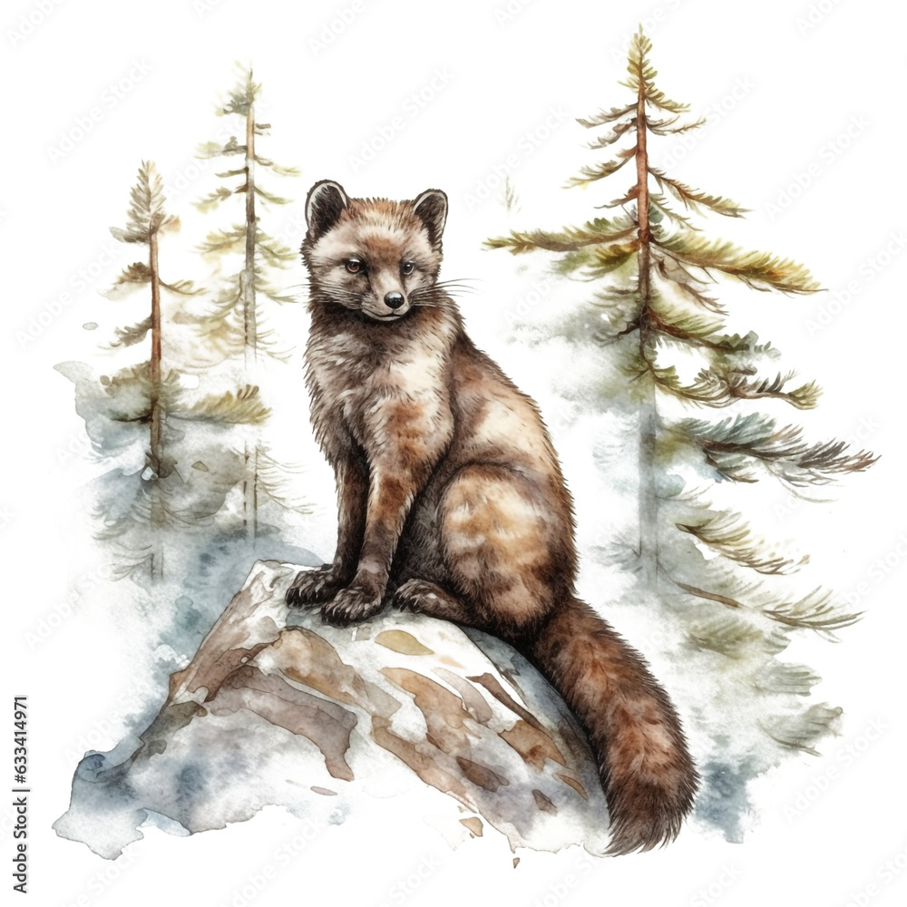 Naklejka premium Woodland Animals Clipart Watercolor, Clipart for Commercial use, Transparent PNGs, made with AI generative technology