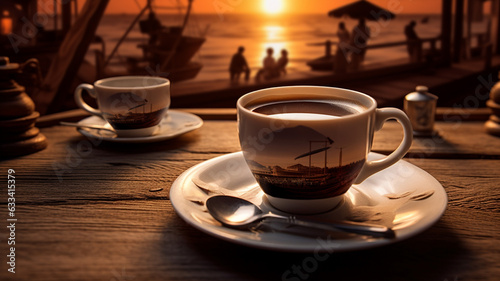 coffee break with two cups on the table.