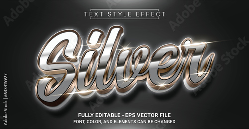 Silver Text Style Effect. Editable Graphic Text Template.