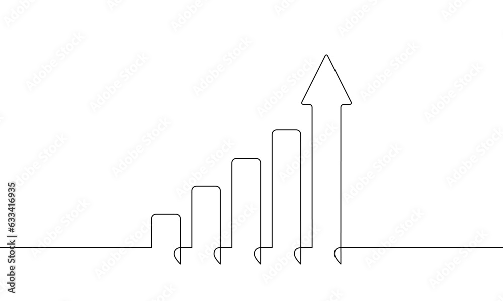 Continuous line drawing of graph icon. Illustration vector of arrow up. Object one line. Increasing arrow. Bar chart. Single line art Continuous line drawing of graph icon. Illustration vector of arrow up. Object one line. Increasing arrow. Bar chart. Single line art