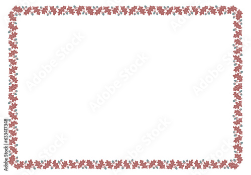 Letter frame with oak leaves and acorns. Rectangular border. Vector on transparent background.
