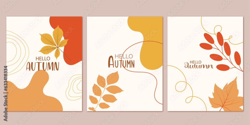 Autumn poster set. The posters are great for cards, flyers, and advertising poster templates. It is a vector illustration. Autumn poster set. The posters are great for cards, flyers, and advertising poster templates. It is a vector illustration.